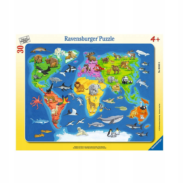 Puzzle Ravensburger 30 elementów Mapa Świata Zwierząt