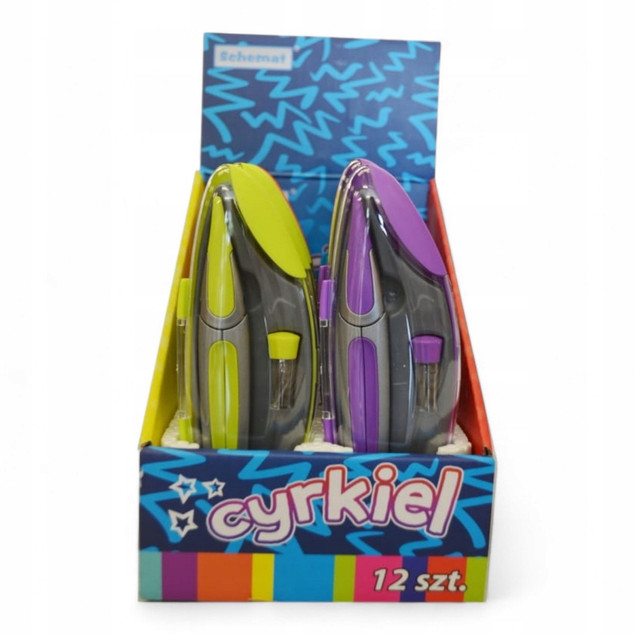 CYRKIEL METALOWY SZKOLNY W ETUI RÓŻNE KOLORY