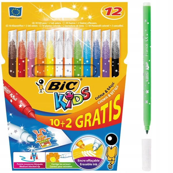 BIC KIDS Magic Flamastry Mazaki Pisaki Magiczne z WYMAZYWACZEM 12 Kolorów
