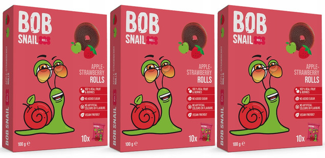 3x Przekąska Owocowa Jabłko Truskawka Bez Cukrów 100g BOB SNAIL