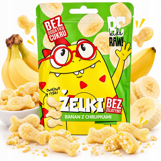 Żelki owocowe BeRAW Kids Banan z chrupkami dla dzieci bez dod. cukru 35g
