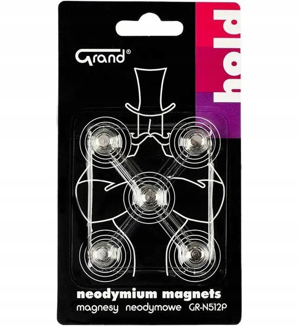 Magnesy neodymowe GRAND GR-N512P 12mm 5 szt. mocne z uchwytem
