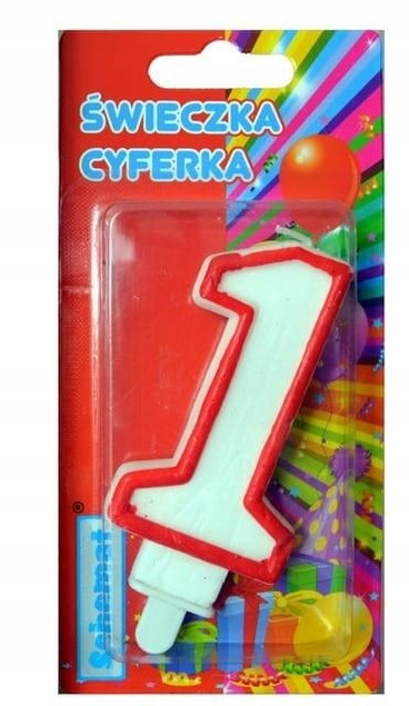 Świeczka Schemat cyferka 1 biało-czerwona