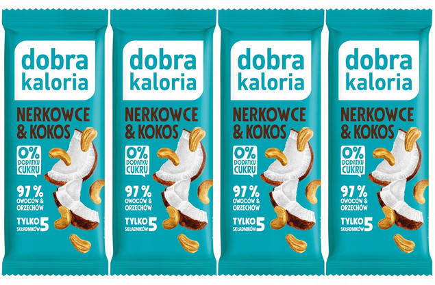 4x DOBRA KALORIA Zdrowy Baton Orzechy Nerkowca i Kokos Bez Dodatku Cukru