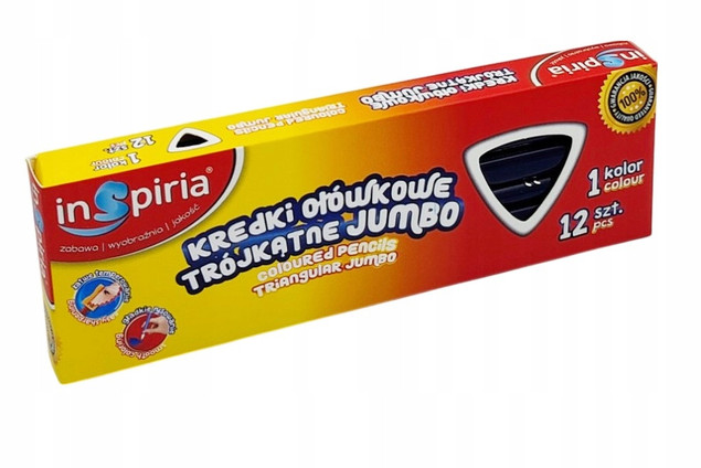 INSPIRIA Kredki Trójkątne Ołówkowe NIEBIESKI Jumbo 12 Sztuk