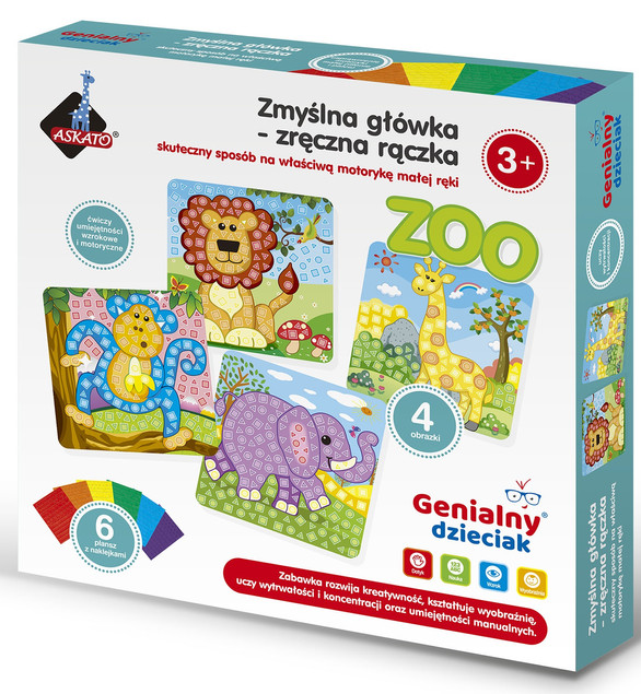 Piankowa Wyklejanka Mozaika Zwierzęta Zoo 3+ Genialny Dzieciak Askato
