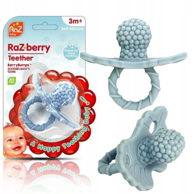 Gryzak na ząbkowanie RazBaby silikon niebieski – kształt maliny