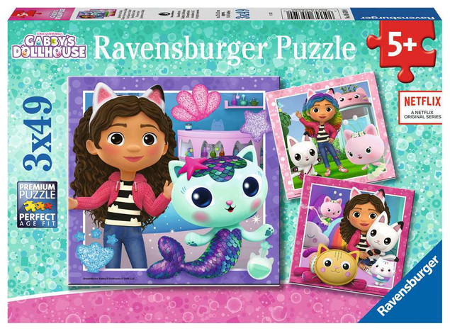 PUZZLE DLA DZIECI 3X49 KOCI DOMEK GABI