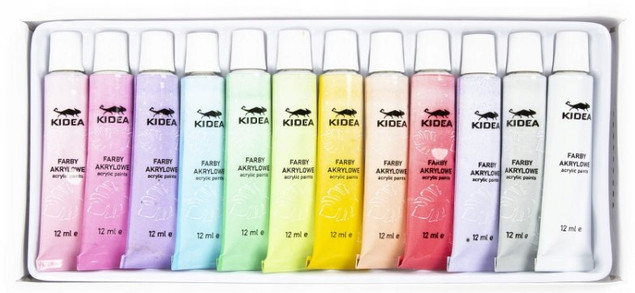 Farby Akrylowe PASTELOWE 12 Sztuk x 12ml Kidea