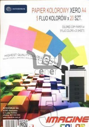 Papier Kolorowy Ksero Xero Fluo A4 100k 5 Kolorów 20szt 80g Interdruk