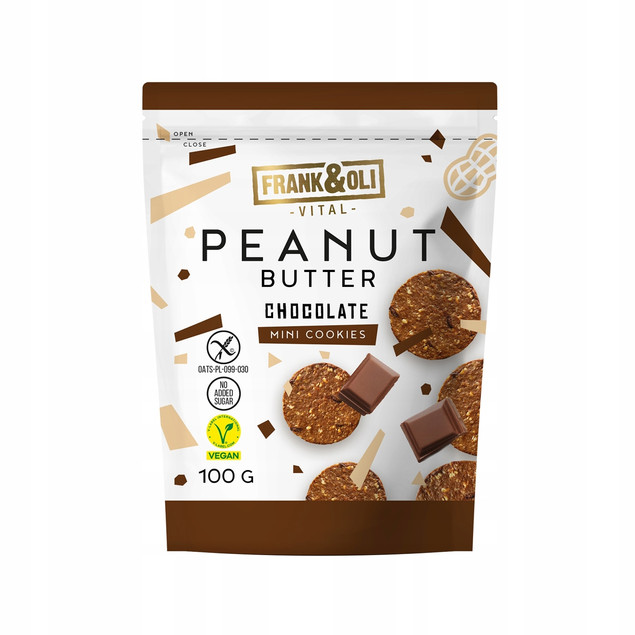 FRANK&OLI Ciasteczka Mini MASŁO ORZECHOWE CZEKOLADA Białko Błonnik 100g x2
