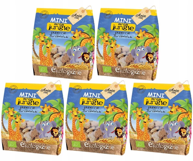 5x BIO Ania Herbatniki Pszenne Mini Jungle ZOO 500g