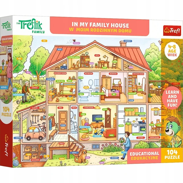 Trefl Puzzle Rodzina Treflików, Edukacyjne 104 el. W moim rodzinnym domu