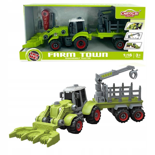 Traktor ASKATO z Łyżką i Przyczepą do Skręcania Farm Town 1:16