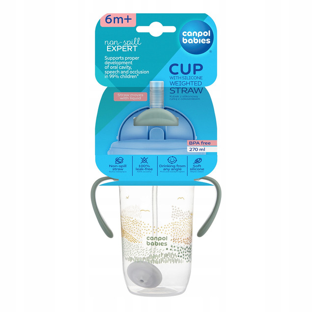 CANPOL Innowacyjny Kubek Niekapek z Rurką Słomką i Odważnikiem 270ml 56/620