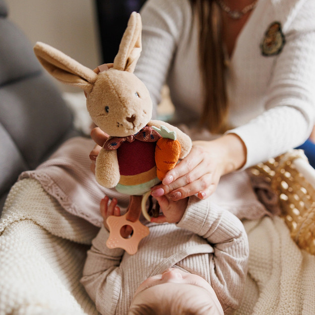 Babyono Zawieszka Sensoryczna Rabbit Karo 1685 do Wózka, Fotelika, Łóżeczka z Gryzakiem i Grzechotką