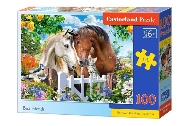 Puzzle 100 Układanka Przyjaciele KONIE Kotek Zwierzęta Wiosna 6+ Castor