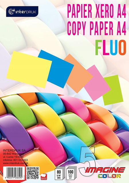 Papier Kolorowy Ksero Xero Fluo A4 100k 5 Kolorów 20szt 80g Interdruk