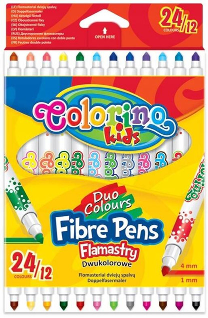 Mazaki Pisaki Flamastry Dwustronne 12 Sztuki 24 Kolory Colorino 32353