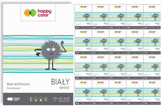 20x Blok Techniczny BIAŁY A4 10 Kartek 170g Happy Color