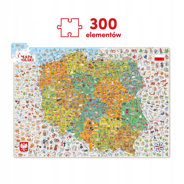 CzuCzu Puzzle Odkrywcy Mapa Polski 300 el. Rodzinne & dla Dzieci 7+