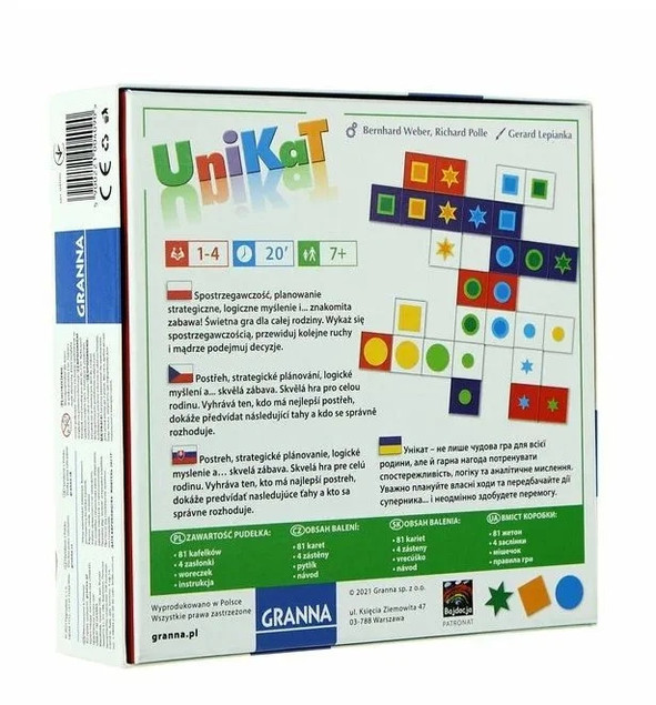 Unikat Edukacyjna Gra Planszowa Logiczna Spostrzegawczość 7+ Granna 04090