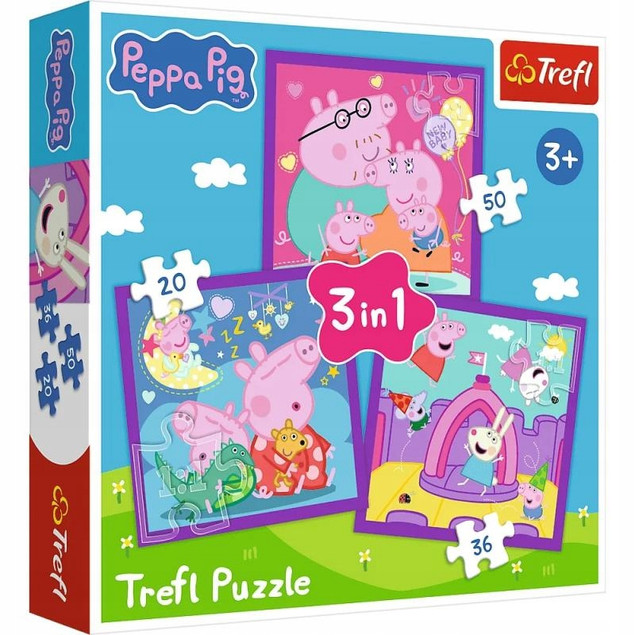 Puzzle Trefl ZWYCZAJE ŚWINKI PEPPY 3w1 dla dzieci 106 elementów