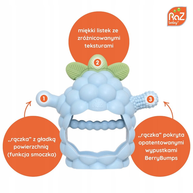 Razbaby Gryzak Silikonowy Razberry Grip Malinka 3M+ Czerwony