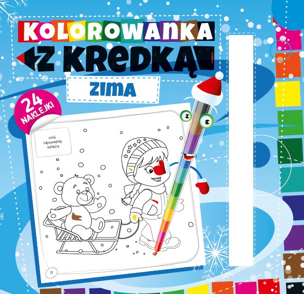 Kolorowanka Zima z kredką (11 kolorów) i Naklejkami