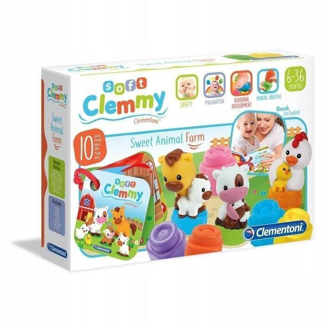 Klocki Sensoryczne Miękkie Gumowe Słodkie Zwierzątka Clemmy 6M+ Clementoni