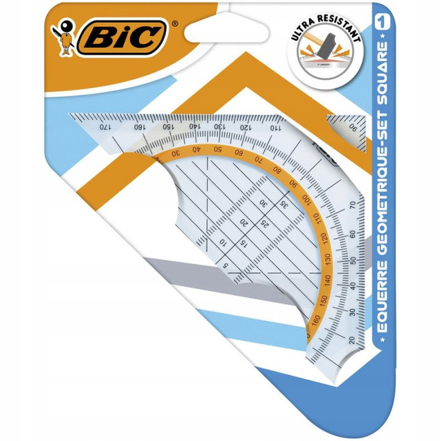 BIC Ekierka Geometryczna 2w1 z Kątomierzem - Odporna na Pęknięcia