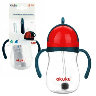 Akuku Kubek Kubek Niekapek Ze Słomką Odważnikiem CZERWONY 280ml 9M+ Akuku