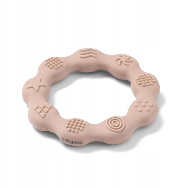 Babyono Gryzak silikonowy Ring z wypustkami beżowy 0m+