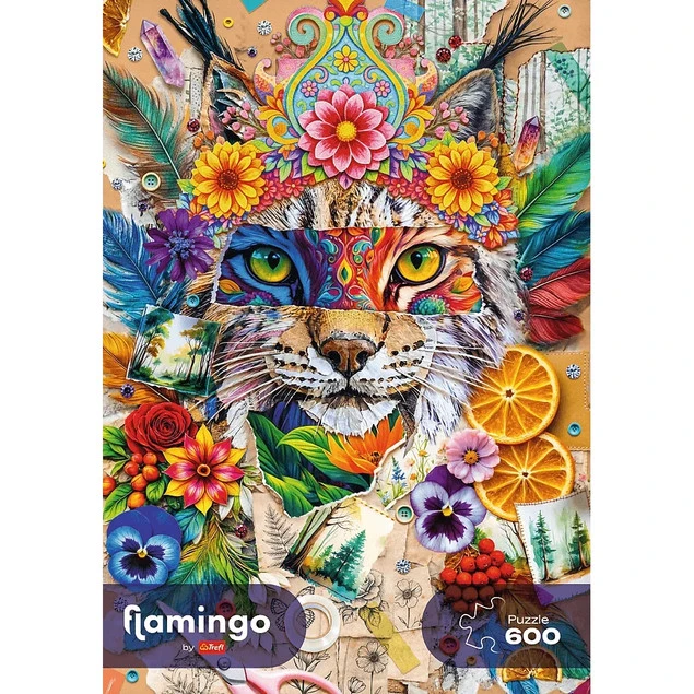 Trefl Puzzle 600 el. Flamingo Kolaż inspiracji - detal wzoru