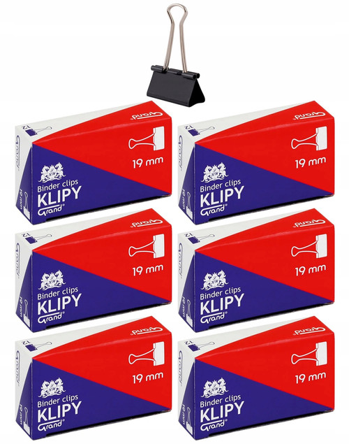 Klipy Do Papieru 19mm Czarne 12 szt Grand x6