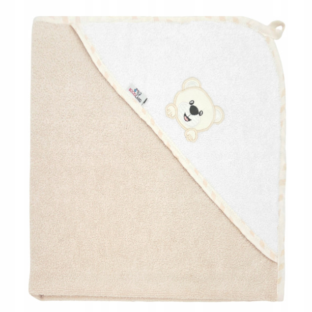 Okrycie Kąpielowe Z Kapturkiem Ręcznik 100x100 Bawełna PIASKOWE Bocioland