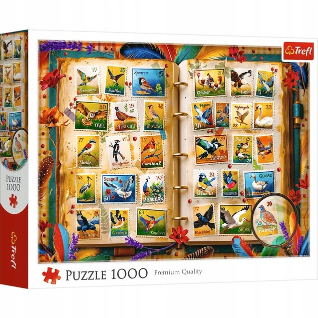 Puzzle Trefl 1000 elementów Kolekcja znaczków - atlas ptaków_1
