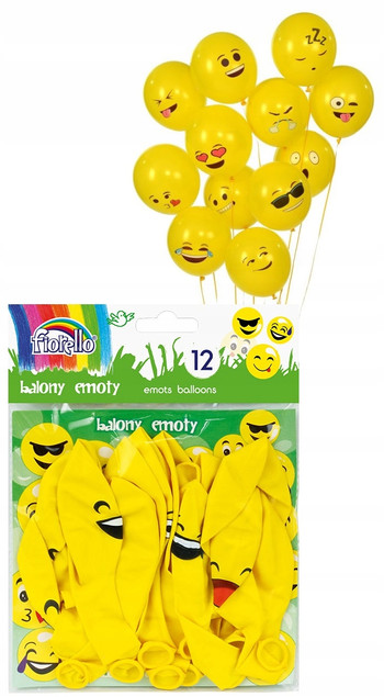 Balony EMOTKI Emoty Party Urodziny Przyjęcie 12 Sztuk Fiorello