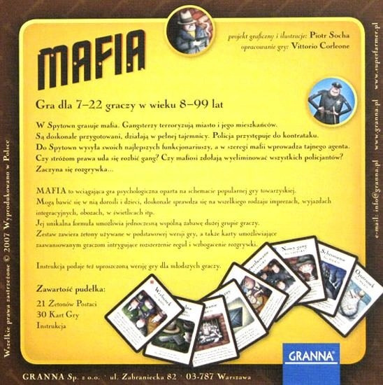 Gra Planszowa MAFIA Psychologiczna Towarzyska Wciągająca 8+ Granna
