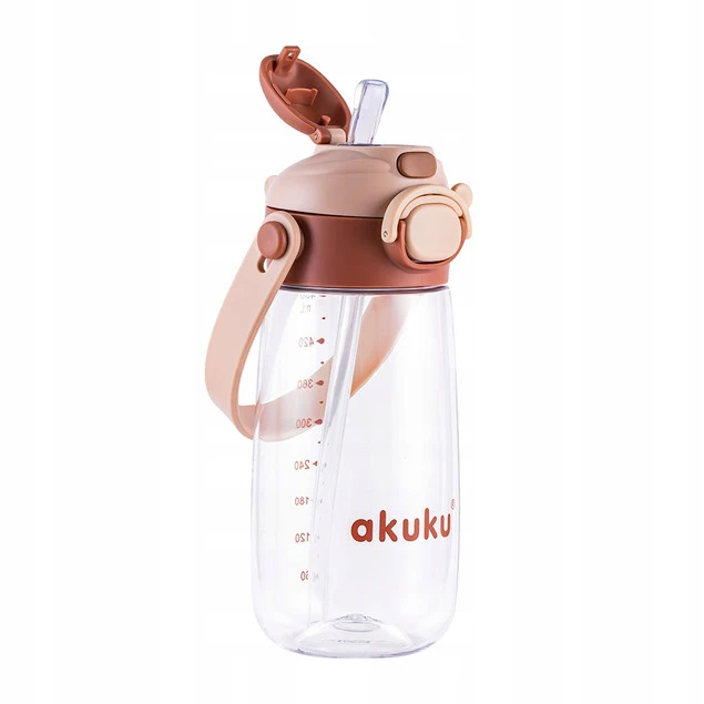 Bidon Akuku 480 ml ze smyczą i słomką różowy