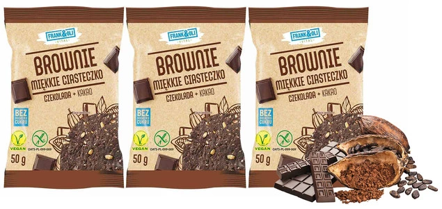 FRANK&OLI Ciasteczko Miękkie Brownie CZEKOLADA KAKAO Bez Cukru 50g x3