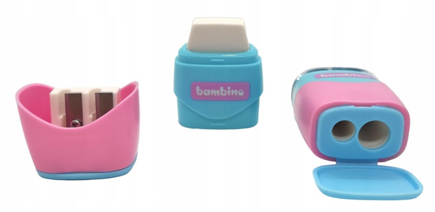 Temperówka podwójna z gumką 2w1 Bambino MINI ZOO 9776