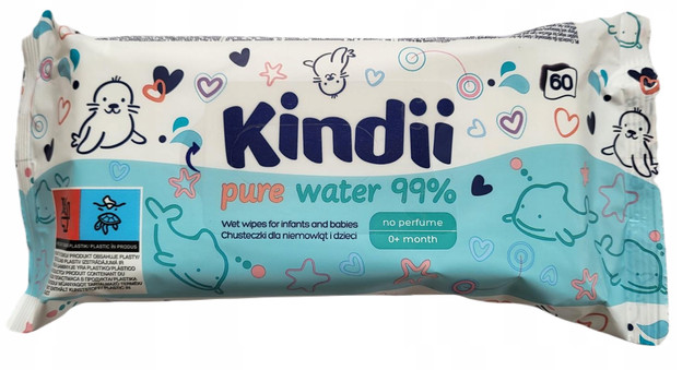 KINDII Chusteczki NAWILŻANE Pure Water WODNE Bez Perfum z Klapką 60 szt.