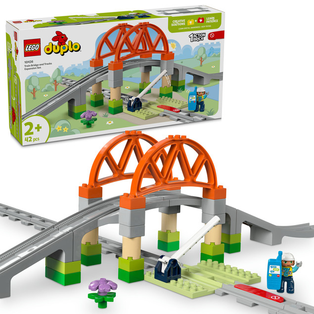 LEGO DUPLO 10426 Most kolejowy i tory – Zestaw rozszerzający dla dzieci 2+