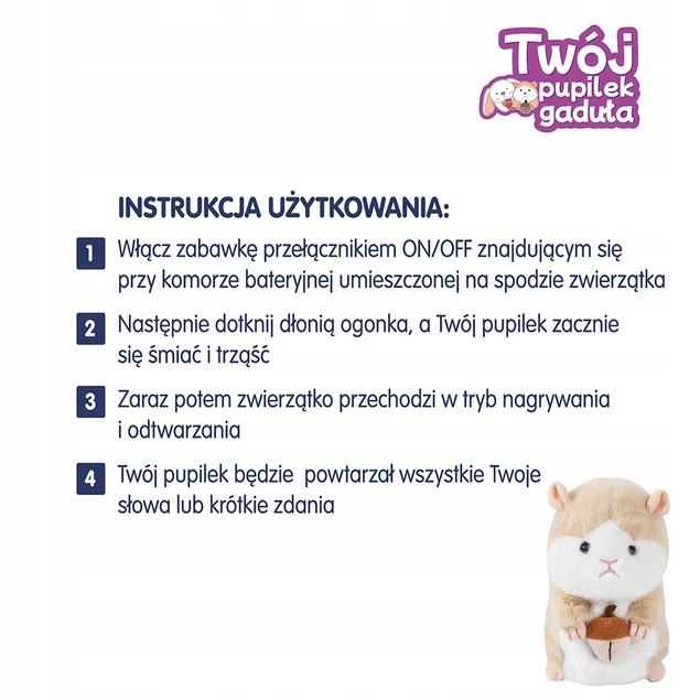 TWÓJ PUPILEK Interaktywny Chomik Gadający Powtarza Słowa i Rusza się