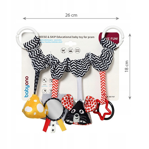 BABYONO ZAWIESZKA DO WÓZKA I FOTELIKA SENSORYCZNA KONTRASTOWA CHEESE & SKIP