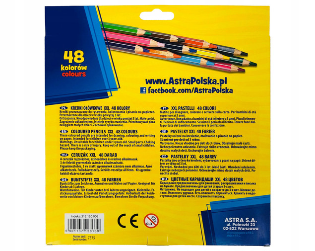 Kredki ołówkowe heksagonalne 48 kolorów 4mm Astra