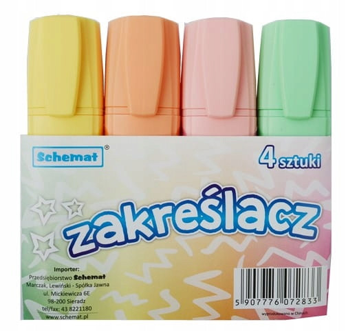 Zakreślacze Podkreślacze Pastelowe Schemat Komplet 4 szt.