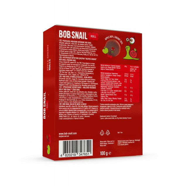 Rollsy owocowe jabłko-wiśnia Bob Snail 100 g wegańskie bezglutenowe