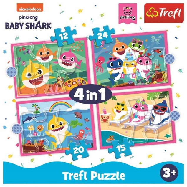 Puzzle 4w1 Układanka BABY SHARK Rodzina Rekinów 4+ Trefl 34378